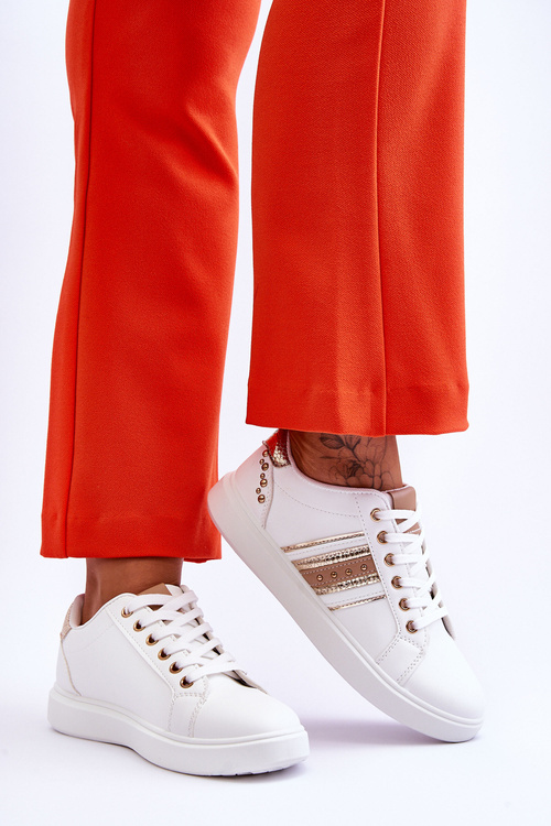 Damskie Skórzane Sneakersy Z Ćwiekami Biało-Złote Dory