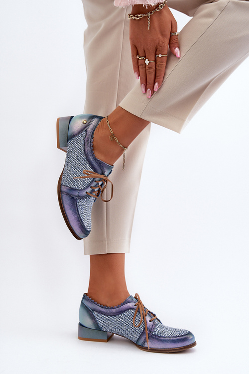 Półbuty Damskie Sznurowane Skóra Naturalna Maciejka 06452-06 Niebieskie