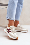 Buty Sportowe Sneakersy Damskie Beżowo-Bordowe Britma