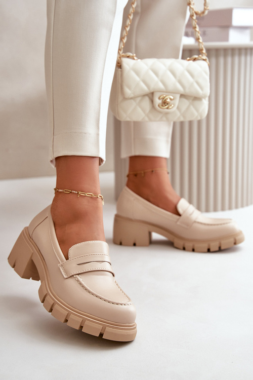 Damskie Półbuty Na Niskim Obcasie Z Eko Skóry Beżowe Menloa