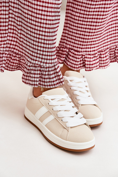 Buty Sportowe Sneakersy Damskie Z Eko Skóry Beżowe Ravina