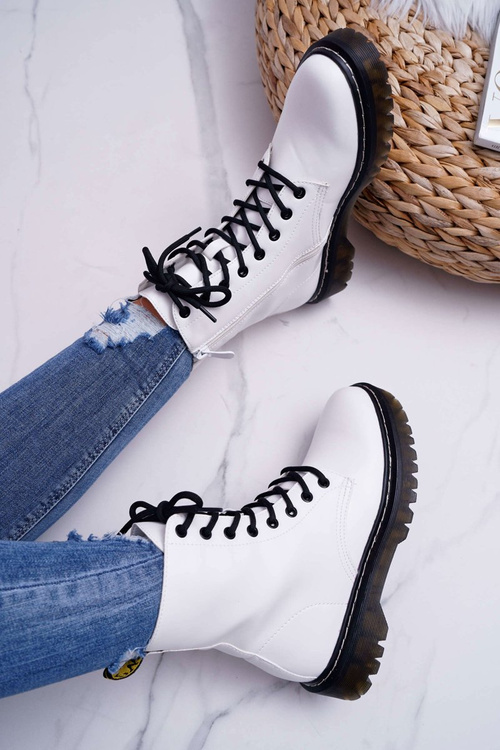 Damskie Botki Glany Workery Białe Barski 56-5