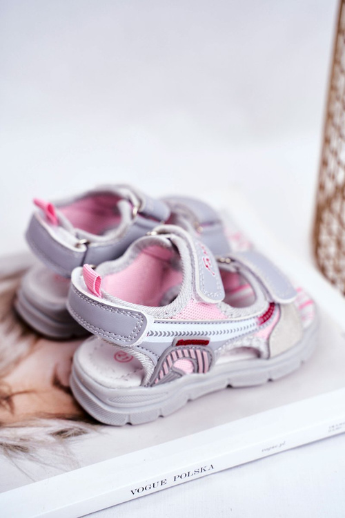 Sandały Dziecięce na Rzepy Szare Grobino