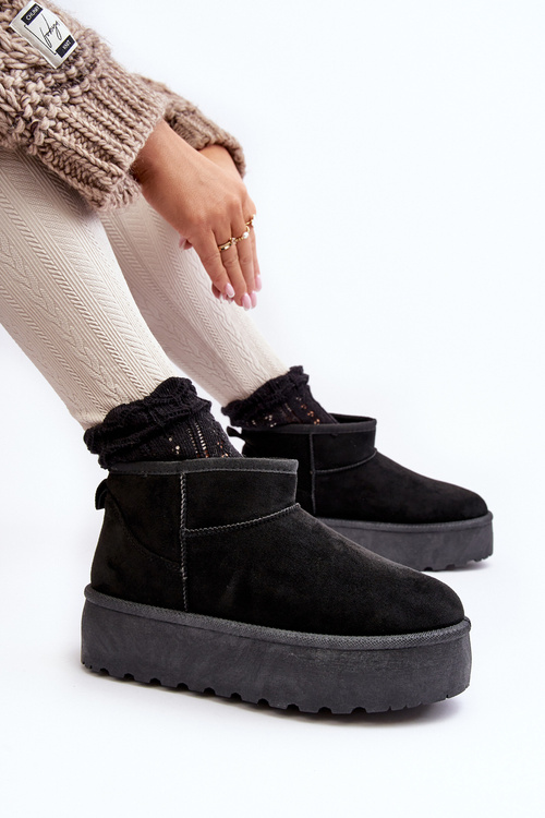 Śniegowce Damskie Na Platformie Czarne Mennja