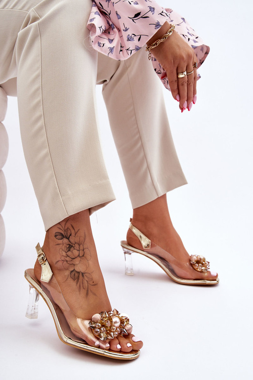 Eleganckie Transparentne Sandały Z Ozdobą Złote Lilah