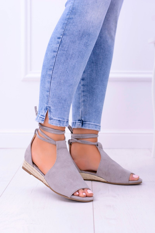 Szare Zamszowe Sandały na Lekkim koturnie Espanoso