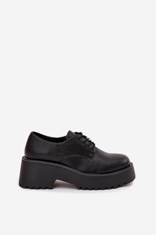 Półbuty Damskie Z Przypinką Eko Skórzane Czarne Laurea