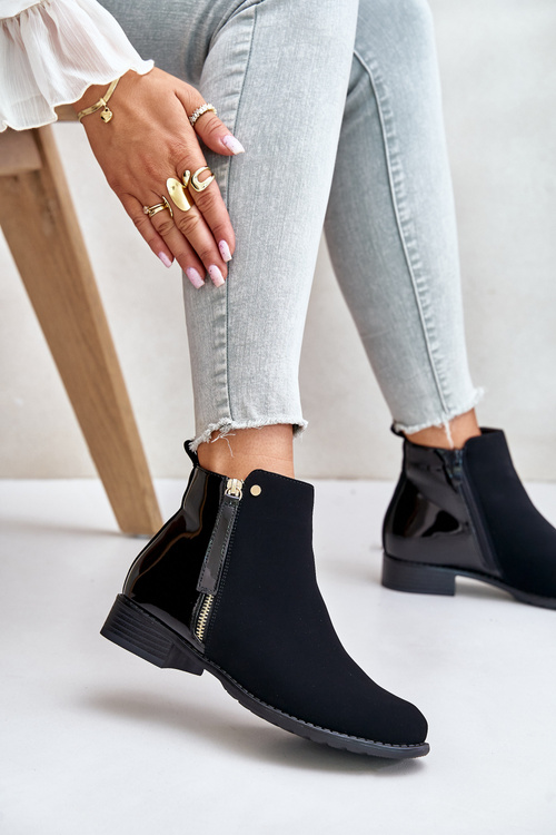 Ocieplane Botki Na Płaskim Obcasie Z Niską Cholewką Czarne Zinariella