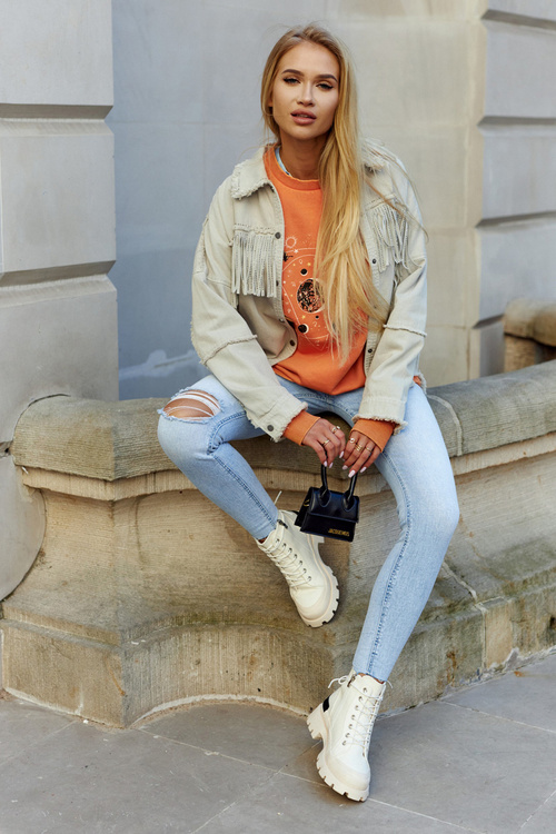 Damskie Wiosenne Botki Trapery Jasnobeżowe Larina