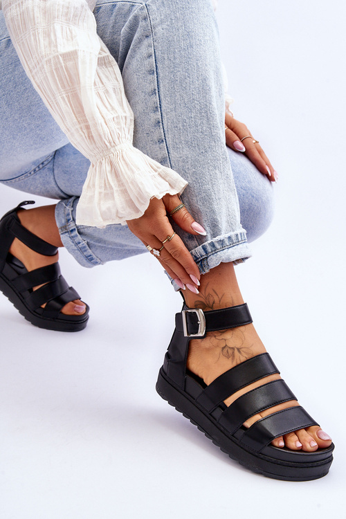 Sandałki Na Masywnej Platformie Czarne Lisbona