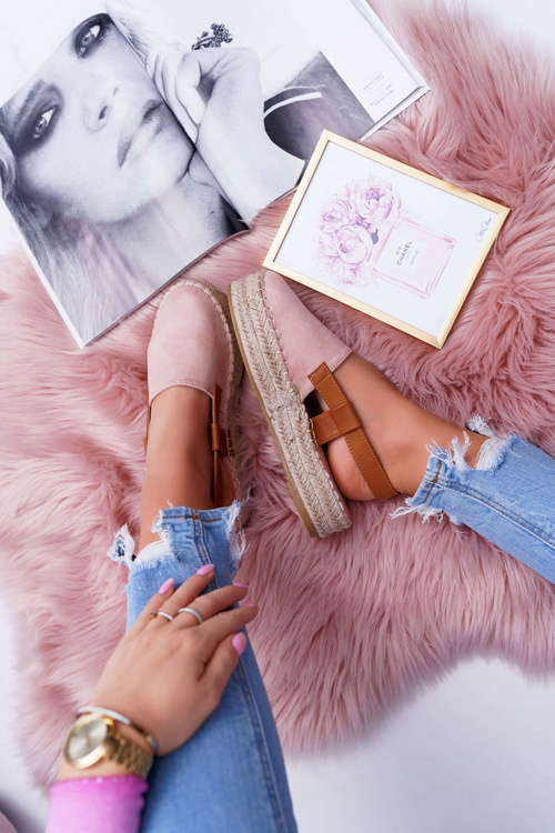 Espadryle Damskie Zamszowe Na Platformie Różowe Parteno