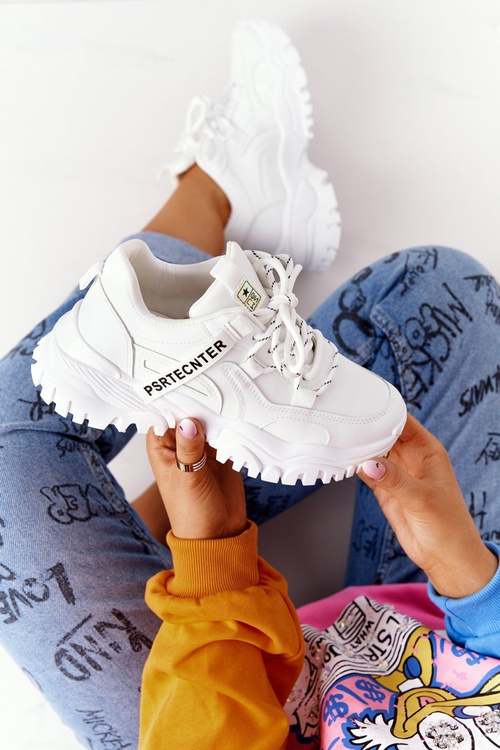 Damskie Sneakersy Na Masywnej Podeszwie Białe Laugh