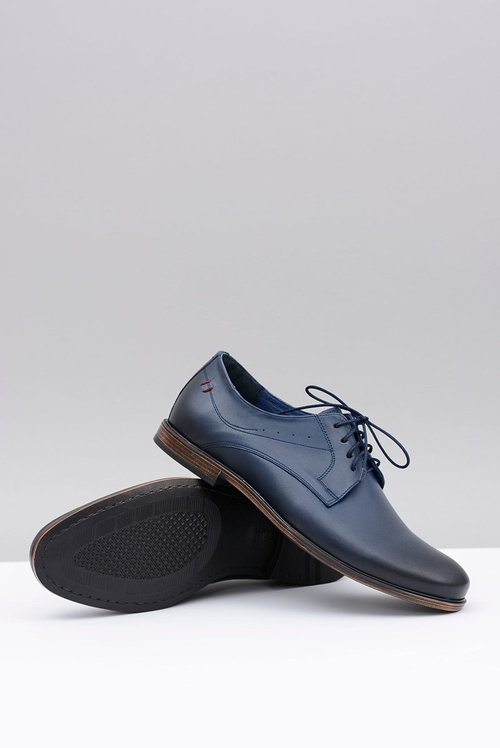 Nikopol Granatowe Skórzane Męskie Półbuty James