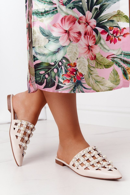 Klapki Z Cholewką I Perłami Beżowe Ripple