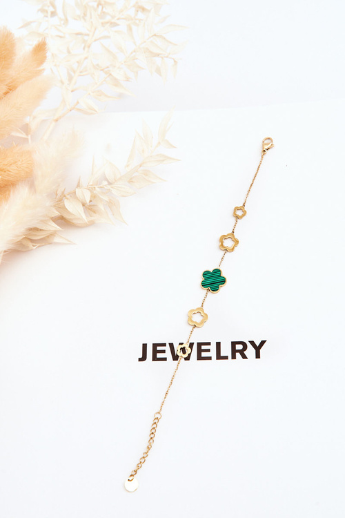 Damska Bransoletka Zawieszki Kwiaty Złoto-Zielona