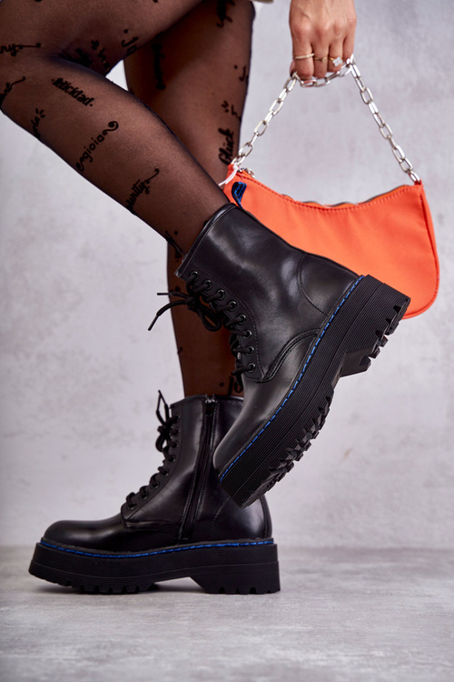 Damskie Wiązane Botki Glany Czarne Callie