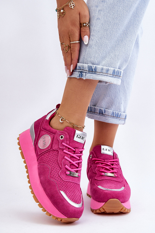 Damskie Zamszowe Buty Sportowe Na Platformie GOE LL2N4002 Fuksja