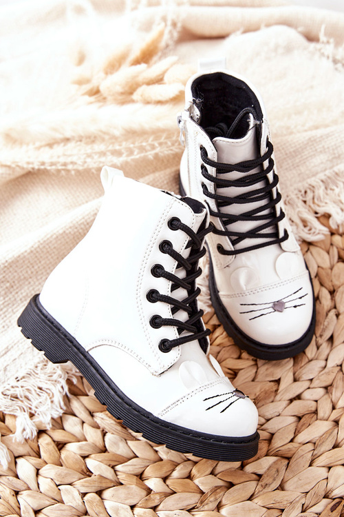 Ocieplane Botki Workery Na Suwak Białe Mousie