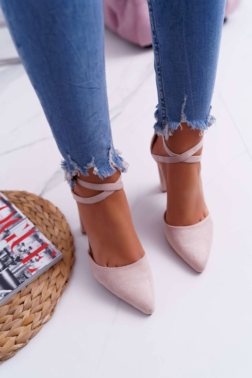 Czółenka Damskie Na Słupku W Szpic Beżowe High Traffic