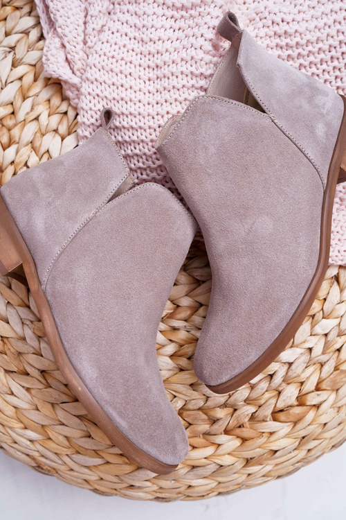 Botki Damskie Płaski Obcas Wiosenne Skórzane Cappuccino Madness