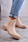 Skórzane Botki Workery Beżowe Ferra