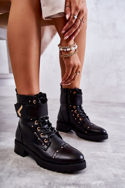 Ocieplane Skórzane Wężowe Botki Czarne Colira