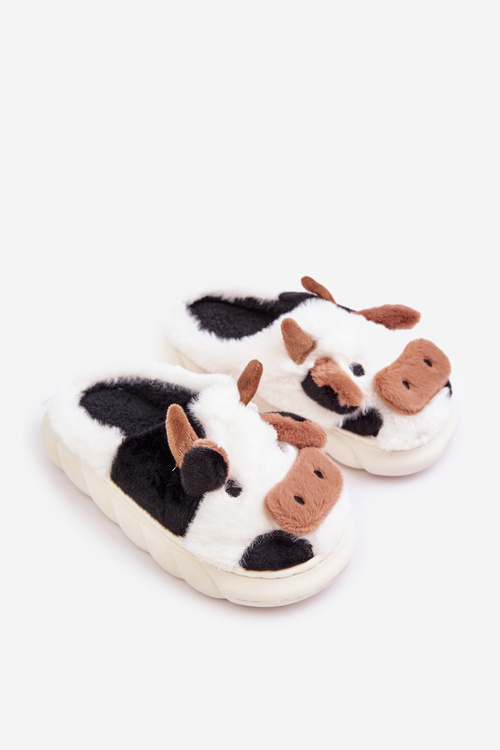 Dziecięce Futrzane Kapcie Z Motywem Krowy Białe Tamorrin