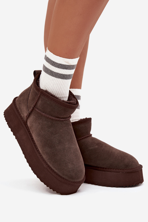 Zamszowe Śniegowce Damskie Na Platformie Vinceza 97962 Czekoladowe