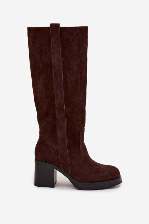 Kozaki Damskie Ocieplane Na Masywnym Słupku Czekoladowe Sanelle