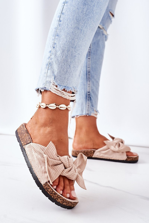 Sztruksowe Klapki Na Korku Beżowe Summertime