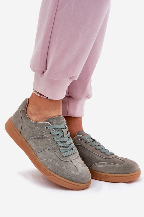 Zamszowe Niskie Sneakersy Damskie Zielone Paliana