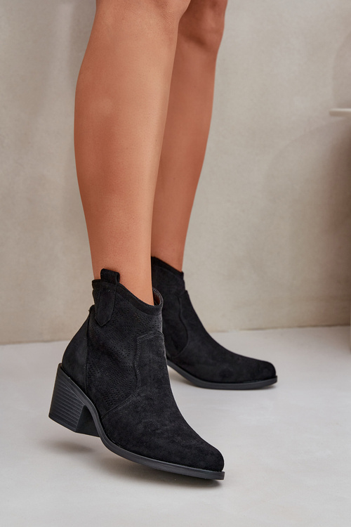 Botki Kowbojki Na Zamek Eko Zamszowe Ażurowe S.Barski HY51-061 Czarne