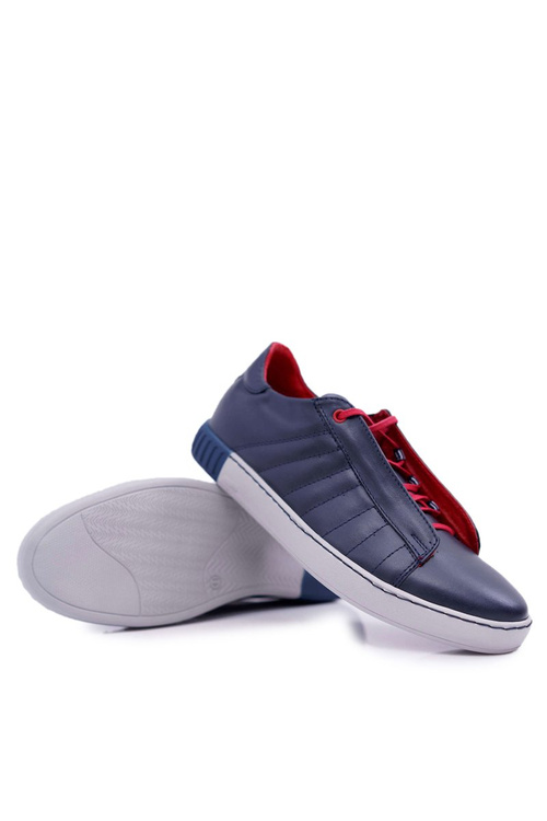 Półbuty Męskie Bednarek Skórzane Sportowe Bez Oczek Granatowe Geos