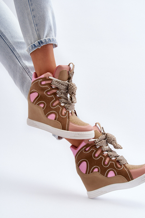Damskie Sneakersy Na Koturnie Różowe Leoppa
