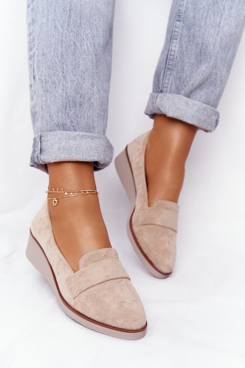 Eleganckie Półbuty Na Koturnie Vinceza 10599 Zamszowe Beżowe