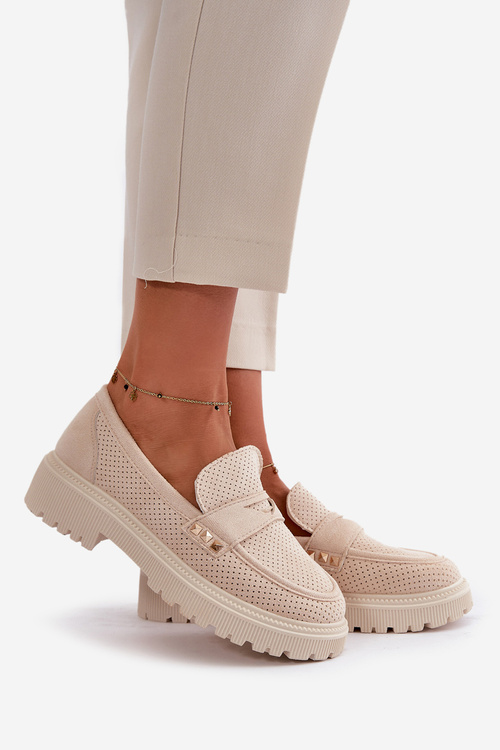 Damskie Ażurowe Półbuty Mokasyny Jasnobeżowe Tannes
