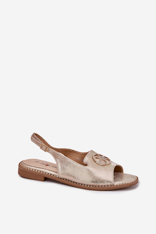 Sandały Damskie Na Płaskim Obcasie Z Ozdobą S.Barski KV51-002 Złote