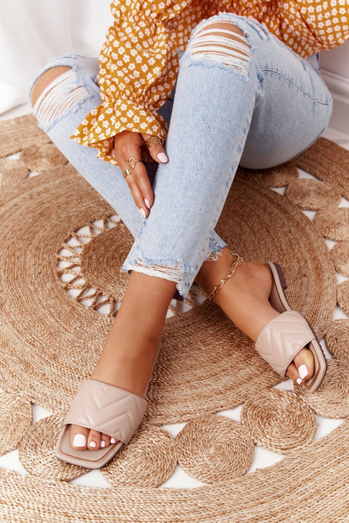 Skórzane Klapki Z Pikowaniem S.Barski 331-42 Cappuccino