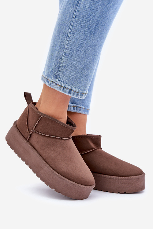 Niskie Śniegowce Na Platformie Brązowe Korfedi