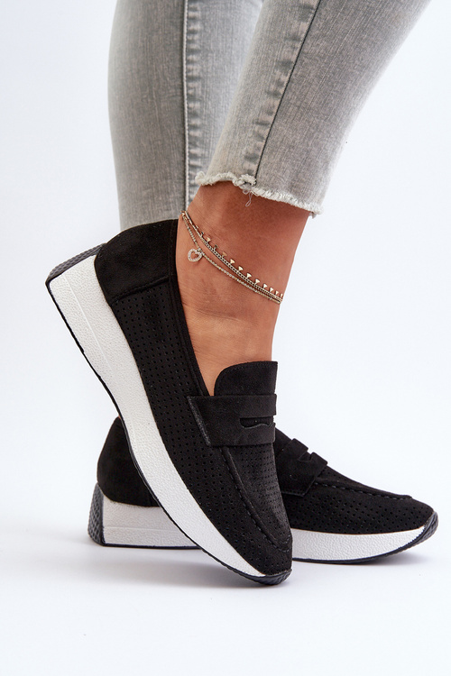 Mokasyny Damskie Na Platformie Eko Zamszowe Czarne Inesqua