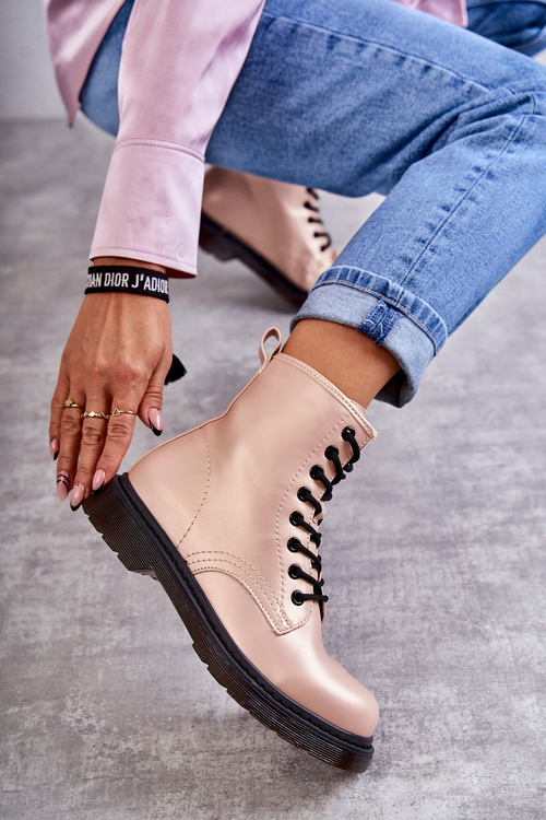 Damskie Botki Glany Wiązane Różowe Lavita