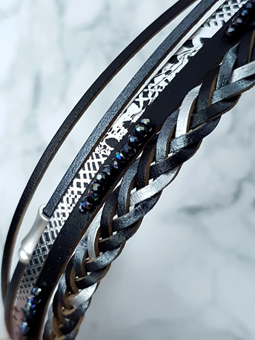 Damska Bransoleta Rzemień Szeroka Czarna Michiko