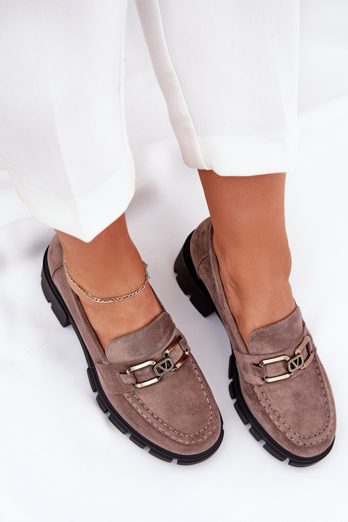 Eko Zamszowe Półbuty Damskie Z Ozdobą Vinceza 39921 Ciemnobeżowe