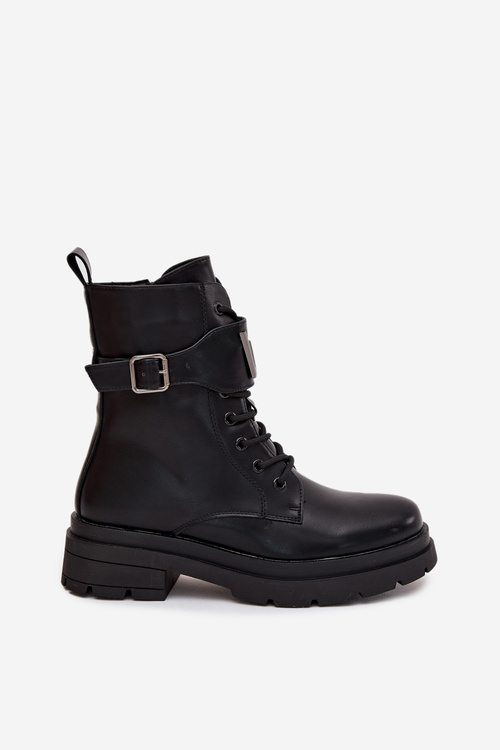 Botki Workery Damskie Eko Skórzane Z Ozdobnym Paskiem Czarne Ylianne