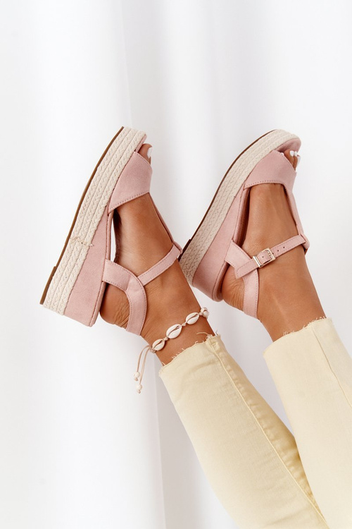 Sandały Na Koturnie Z Plecionką Różowe Graciosa