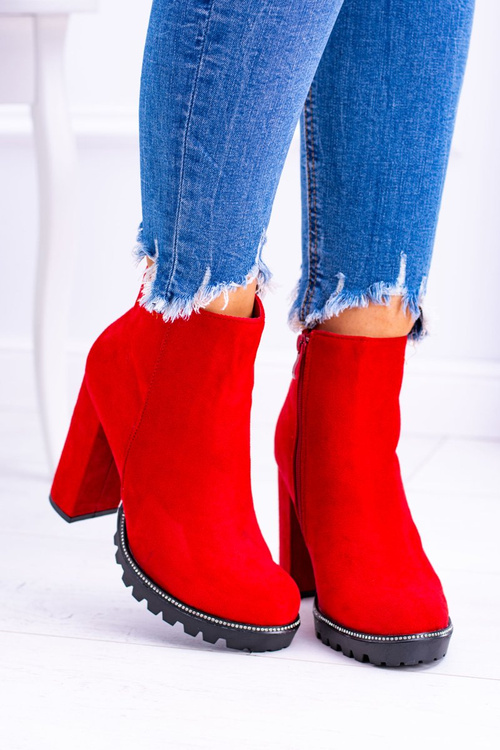 Czerwone botki na słupku Guriela Suede