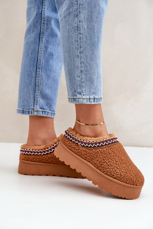 Śniegowce Kapcie Na Platformie Z Futerkiem Typu Baranek Camel Ovirissa