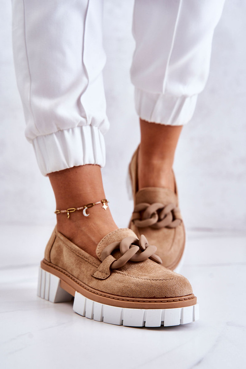 Zamszowe Półbuty Loafery Z Ozdobą Ciemnobeżowe Talisa