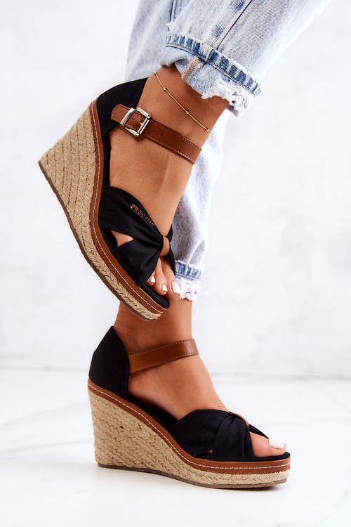 Sandały Damskie Na Koturnie Big Star JJ274937 Czarne