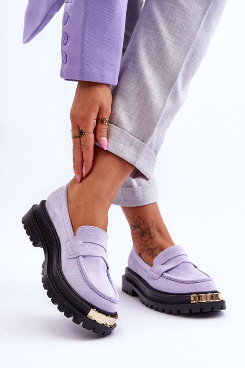 Klasyczne Zamszowe Mokasyny Z Ozdobą Fioletowe Monaro